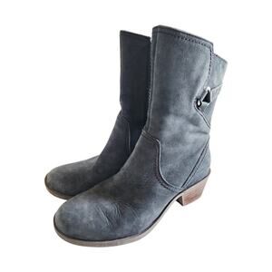 Teva Foxy Mid Boots Black Size 8 Nubuck Leather Side Zip Floral Lining Boho